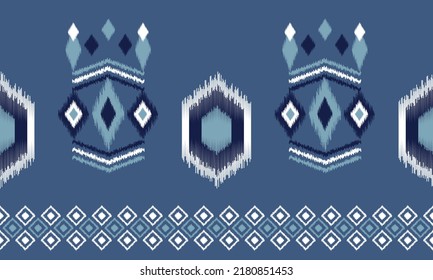 Ikat ethnic background vector. seamless pattern of blue,white and dark blue theme geometric shapes. Design for carpet, wallpaper, background, backdrop, fabric.