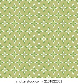 Ikat ethnic background vector. Seamless pattern of white and green flower blooming on light green background.