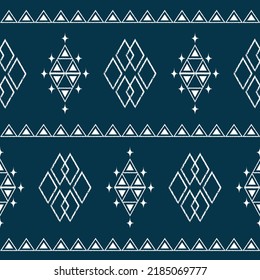 Ikat ethnic background vector. Seamless diamond pattern of white geometric shapes on navy blue background. Design for carpet, wallpaper, background, wrapping, fabric.