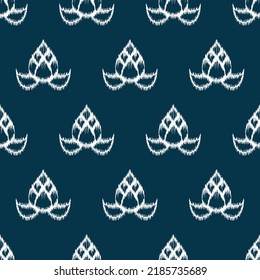 Ikat ethnic background vector. Seamless pattern of white lotus on dark blue background. Design for carpet, wallpaper, background, wrapping,clothing, fabric.
