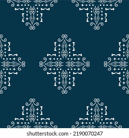 Ikat ethnic background vector. Seamless pattern of white geometric shapes in Gothic style concept.