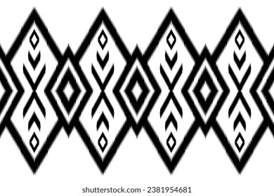 Ikat ethnic black and white pattern traditional Design for background,carpet,wallpaper,clothing,wrapping,fabric,Vector illustration.embroidery style.
