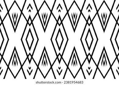 Ikat ethnic black and white pattern traditional Design for background,carpet,wallpaper,clothing,wrapping,fabric,Vector illustration.embroidery style.