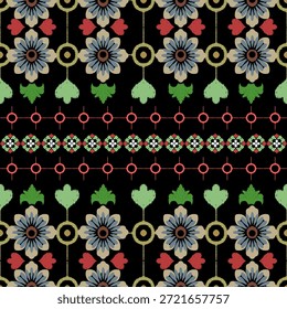 Ikat étnico boho padrão contínuo. Padrão tribal. Motivo popular. Relação têxtil. Ikat vintage fundo de flor. Padrão artesanal Ikat. Ideias para papel de parede, têxteis, tapeçaria e azulejos.
