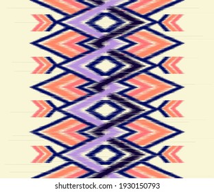 Ikat ethnic chevron seamless pattern design for home decor ideas. Pillow textile wallpaper. Indian, Aztec, fabric, boho, geometric, African, American vector illustrations background. Carpet pattern.