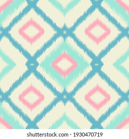 Ikat ethnic chevron seamless pattern design for home decor ideas. Pillow textile wallpaper. Indian, Aztec, fabric, boho, geometric, African, American vector illustrations background. Carpet pattern.