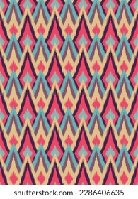 Ikat ethnic chevron seamless pattern. Ethnic fabric print geometric ikat pattern. diamond geometric background.