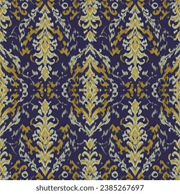 Ikat Ethnic Damask seamless pattern.Ethnic Damask seamless in Ikat design for textile,fabric,textures and wallpaper.Ikat Ethnic Damask pattern for hand drawn style seamless background.Hand drawn Ikat.