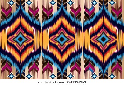 Ikat ethnic design abstract background. Seamless pattern in tribal,
folk embroidery,chevron art design. Aztec geometric art ornament print.
Design for carpet, wallpaper, clothing,wrapping,fabric,cover