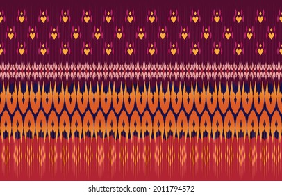 Ikat ethnic design background. Seamless red purple pattern in tribal, folk embroidery, chevron art design.Aztec geometric art ornament print.Design for carpet, wallpaper, clothing, wrapping, fabric