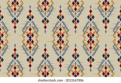 Ikat ethnic design background. Seamless pattern in tribal, folk embroidery vintage chevron art. Aztec geometric art ornament print.Design for carpet, wallpaper, clothing, wrapping, fabric, cover