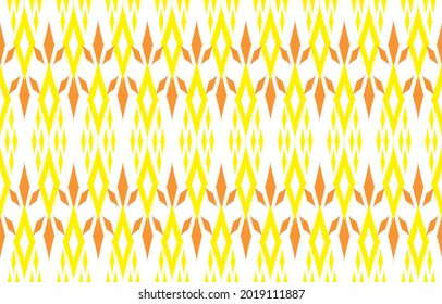Ikat ethnic design background. Seamless ikat yellow pattern in tribal, folk embroidery abstract art. Aztec geometric art ornament print.Design for carpet, wallpaper, clothing, wrapping, fabric, cover