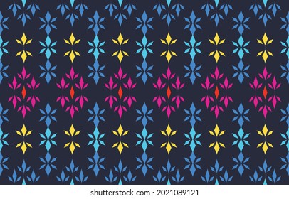 Ikat ethnic design background. Seamless ikat zigzag abstract pattern in tribal, folk embroidery blue art. Aztec geometric art ornament print.Design for carpet,wallpaper, clothing,wrapping,fabric,cover