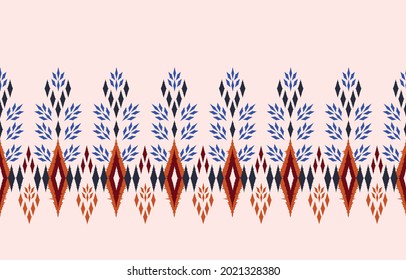Ikat ethnic design background. Seamless ikat zigzag chevron pattern in tribal, folk embroidery blue art. Aztec geometric art ornament print.Design for carpet,wallpaper, clothing,wrapping,fabric,cover