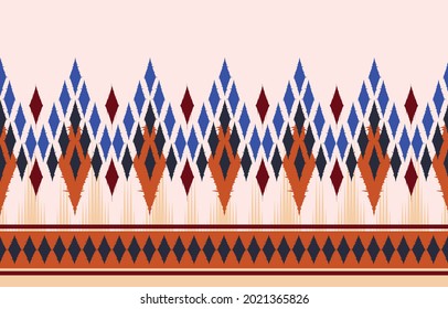 Ikat ethnic design background. Seamless ikat zigzag chevron pattern in tribal, folk embroidery blue art. Aztec geometric art ornament print.Design for carpet,wallpaper, clothing,wrapping,fabric,cover