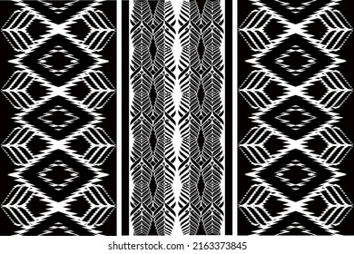 Ikat ethnic design background. Seamless pattern in tribal, folk embroidery vintage chevron art. Aztec geometric art ornament print.Design for carpet, wallpaper, clothing, wrapping, fabric, cover black