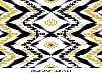 Ikat ethnic design background. Seamless pattern in tribal, folk embroidery vintage chevron art. Aztec geometric art ornament print. Design for carpet, wallpaper, clothing, wrapping, fabric, cover, rug