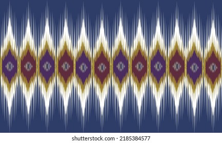 Ikat-Hintergrund für ethnisches Design. Nahtlose Muster in Stammeskunst, volkstümlicher Bestickung der Vintage Chevron Art. Design für Teppich, Tapeten, Kleidung, Umhüllung, Stoff, Deckel, Teppich