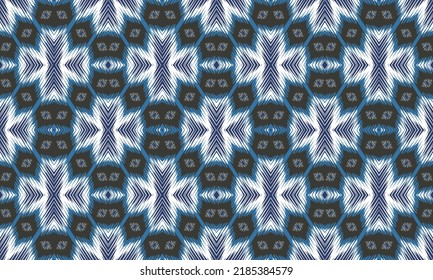 Ikat-Hintergrund für ethnisches Design. Nahtlose Muster in Stammeskunst, volkstümlicher Bestickung der Vintage Chevron Art. Design für Teppich, Tapeten, Kleidung, Umhüllung, Stoff, Deckel, Teppich