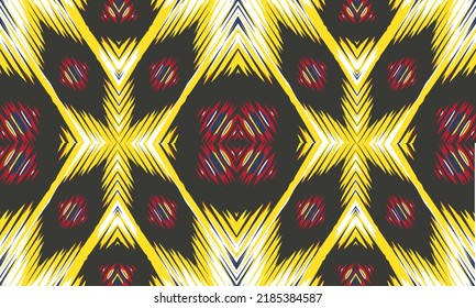 Ikat ethnic design background. Seamless pattern in tribal, folk embroidery vintage chevron art. Aztec geometric art ornament print. Design for carpet, wallpaper, clothing, wrapping, fabric, cover, rug