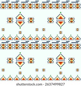 Ikat ethnic embroidery geometric abstract Aztec element seamless pattern. Native decorative oriental traditional design for fabric, clothing, wallpaper, background, texture, interior, decoration