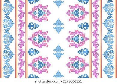 Ikat ethnic floral paisley embroidery on white background.geometric ethnic oriental seamless pattern traditional.Aztec style abstract vector illustration.design for texture,fabric,clothing,wrapping