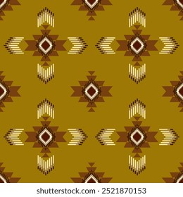 Ikat ethnic geometric abstract decorative oriental traditional seamless on brown background pattern. Native texture elements Navajo boho Aztec design for wallpaper, background, illustration, decor