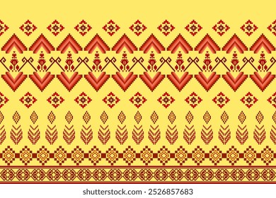 Ikat ethnic geometric abstract elements embroidery oriental traditional seamless pattern. Native Aztec, boho, Navajo decorative design for fabric, clothing, ornament, wallpaper, background, texture