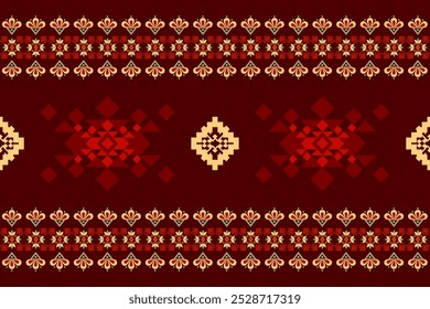 Ikat ethnic geometric abstract elements embroidery oriental traditional seamless pattern. Native Aztec, boho, Navajo decorative design for fabric, clothing, ornament, wallpaper, background, texture