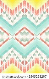Ikat ethnic geometric abstract embroidery oriental traditional seamless pattern. Native knitted geometry decorative elements design for fabric, clothing, ornament, wallpaper, background, sweater