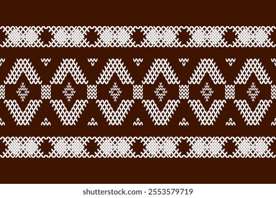 Ikat ethnic geometric abstract embroidery Aztec texture oriental traditional seamless knitted pattern. Native geometry decorative design for fabric, border decor, knitting, wallpaper, background
