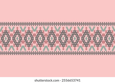 Ikat ethnic geometric abstract embroidery oriental traditional seamless pattern. Native geometry decorative design for fabric, wallpaper, border decor, background, interior, decoration, fashion