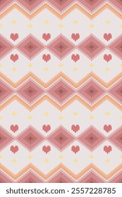 Ikat ethnic geometric abstract embroidery knitting elements seamless pattern. Perfect decorative design for fabric, clothing, texture, textile, wallpaper, background, knitted pattern, decoration