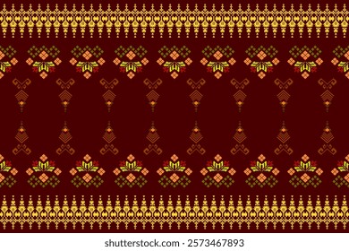 Ikat ethnic geometric abstract embroidery oriental traditional seamless pattern. Native geometry decorative design for fabric, clothing, wallpaper, background, interior, decoration, illustration