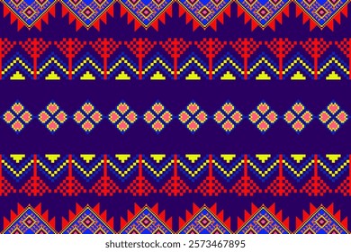 Ikat ethnic geometric abstract embroidery oriental traditional seamless pattern. Native geometry decorative design for fabric, clothing, wallpaper, background, interior, decoration, illustration