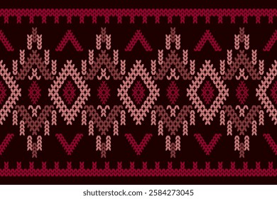 Ikat ethnic geometric abstract embroidery ornament seamless pattern. Native geometry decorative design for fabric, clothing, wallpaper, background, border, knitting