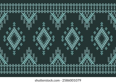 Ikat ethnic geometric abstract embroidery ornament seamless pattern. Native geometry decorative design for fabric, clothing, wallpaper, background, border, knitting