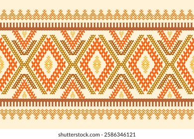 Ikat ethnic geometric abstract embroidery ornament seamless pattern. Native geometry decorative design for fabric, clothing, wallpaper, background, border, knitting