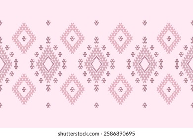 Ikat ethnic geometric abstract embroidery ornament seamless pattern. Native geometry decorative design for fabric, clothing, wallpaper, background, border, knitting