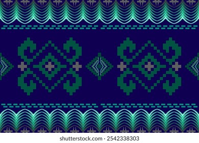 Ikat ethnic geometric abstract traditional Aztec seamless pattern. Native embroidery element decorative design for fabric, clothing, background, wallpaper, interior, decoration, ornament, border decor