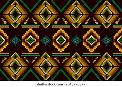 Ikat ethnic geometric abstract traditional Aztec seamless pattern. Native embroidery element decorative design for fabric, clothing, background, wallpaper, interior, decoration, ornament, border decor
