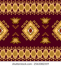 Ikat ethnic geometric Aztec embroidery abstract oriental seamless traditional pattern. Native decorative design for fabric, wallpaper, background, texture, textile, interior, decoration, fashion