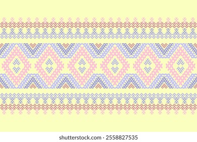 Ikat ethnic geometric cross stitch knitted pattern. Native decorative embroidery element design for fabric, fashion, interior, texture, decoration, element, printing, ceramic, knitting, border decor