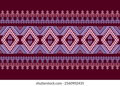 Ikat ethnic geometric cross stitch knitted pattern. Native decorative embroidery element design for fabric, fashion, interior, texture, decoration, element, printing, ceramic, knitting, border decor