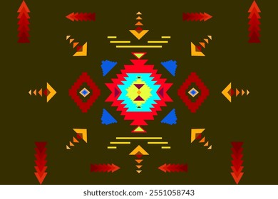 Ikat ethnic geometric embroidery abstract Aztec decorative seamless pattern. Native geometry design for wallpaper, background, fabric, clothing, interior, decoration, texture, textile, printing, decor