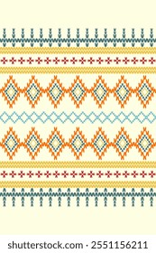 Ikat ethnic geometric embroidery abstract Aztec decorative seamless pattern. Native geometry design for wallpaper, background, fabric, clothing, interior, decoration, texture, textile, printing, decor