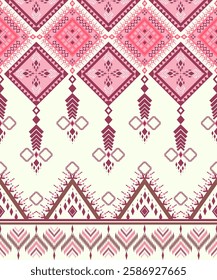 Ikat ethnic Geometric oriental pattern traditional, for fabric, curtain, background, carpet, wallpaper, clothing, wrapping, Batik, fabric,Vector illustration. Seamless striped pattern in Aztec style