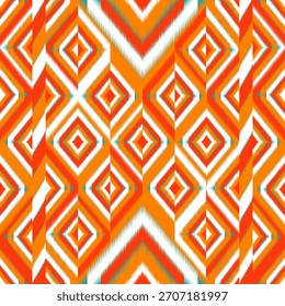 ikat Ethnic, Vector geométrico sin costuras, naranja y blanco. ideal para impresiones textiles, embalaje, Fondo de pantalla, papel de embalaje, alfombra,