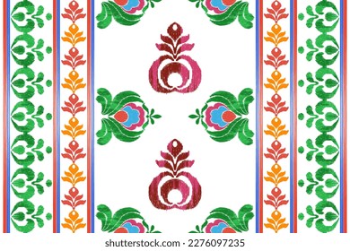 Ikat ethnic India seamless pattern design. Aztec fabric carpet boho mandalas textile decor wallpaper. Tribal native motif ornaments African American Indian folk traditional embroidery vector backgroun