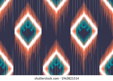 Ikat ethnic Indian seamless pattern design. Aztec fabric carpet mandala ornament boho native chevron textile wallpaper decoration. Geometric texture vector illustrations background .